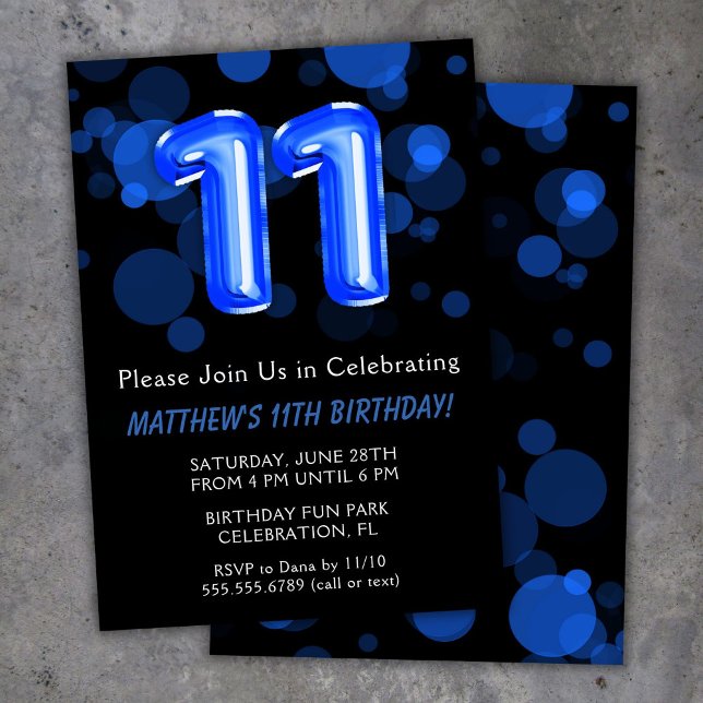 Invitación Globos para cumpleaños número 11 niños azul niño f (Subido por el creador)
