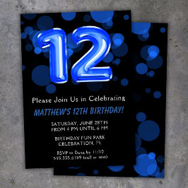 Invitación Globos para cumpleaños número 12 niños azul niño f