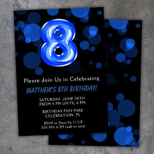 Invitación Globos para cumpleaños número 8 niños azul niño fi