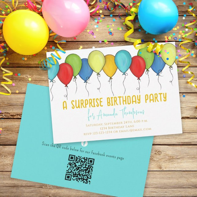 Invitación Globos para Fiesta Sorpresa de Cumpleaños Código Q (Subido por el creador)