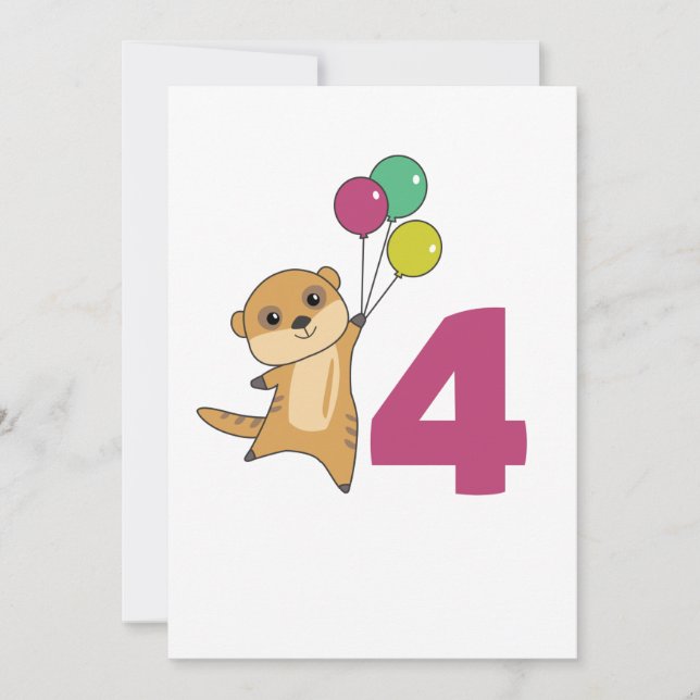 Invitación Globos para la fiesta de cumpleaños número cuatro  (Anverso)