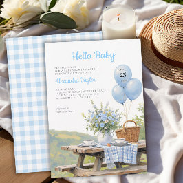 Invitación Globos para Parque de Picnic Floral Azul Niño Cump
