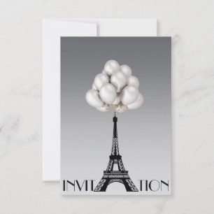 Invitación Globos París Torre Eiffel Glam Moda Gris