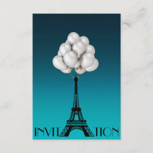 Invitación Globos París Torre Eiffel Moda Glam Acuático