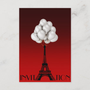 Invitación Globos París Torre Eiffel Moda Glam Rojo