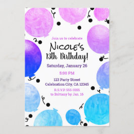 Invitación Globos Pastel Rosa Morado Cumpleaños Fiesta