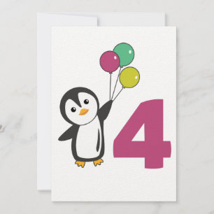 Invitación Globos Penguin Cuarto Cumpleaños Para Niños Invita
