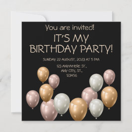 Invitación Globos Perlas. Elegante cumpleaños