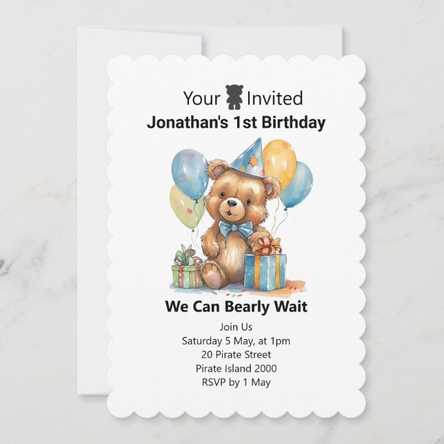 Invitación globos personalizados para el 1er cumpleaños (Anverso)