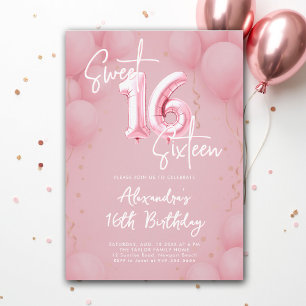 Invitación Globos Pink Elegant Calligraphy Modern Sweet 16