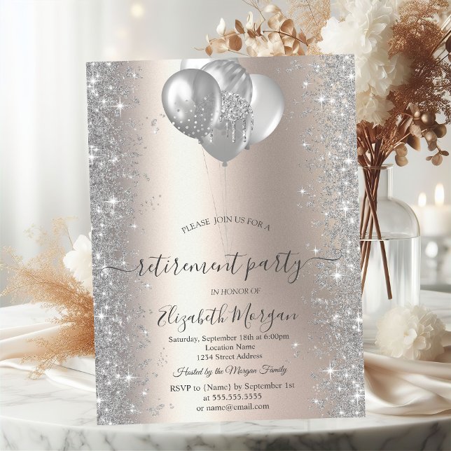 Invitación Globos Plata Esparkle Diamantes Jubilación de Marf (Subido por el creador)
