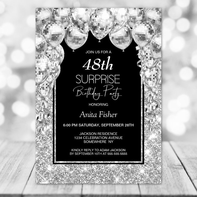 Invitación Globos plateados Cualquier fiesta de cumpleaños so (Subido por el creador)