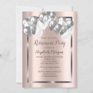 Invitación Globos plateados de moda,Marco,Oro Rosa,Jubilación