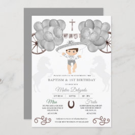 Invitación Globos plateados Niño Mexicano Bautismo Charro