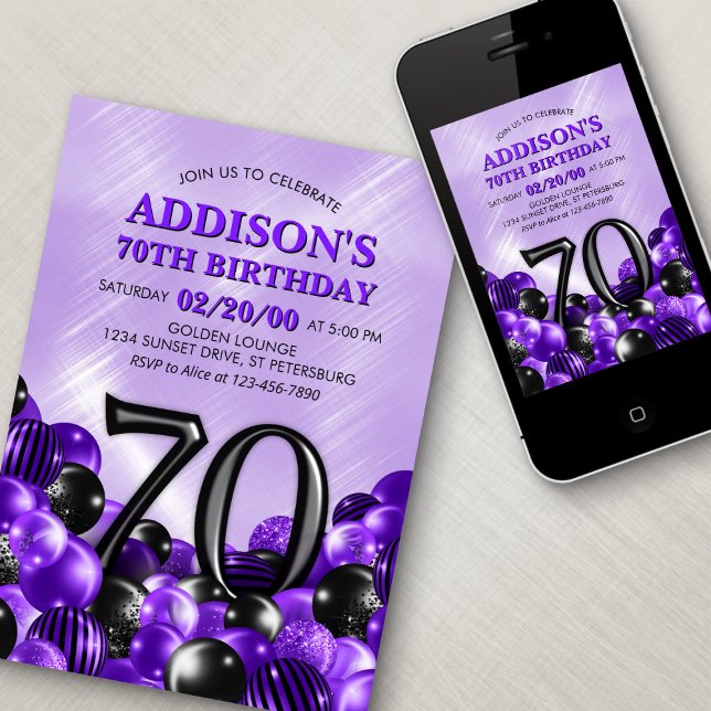 Invitación Globos Purple 70 cumpleaños (Subido por el creador)