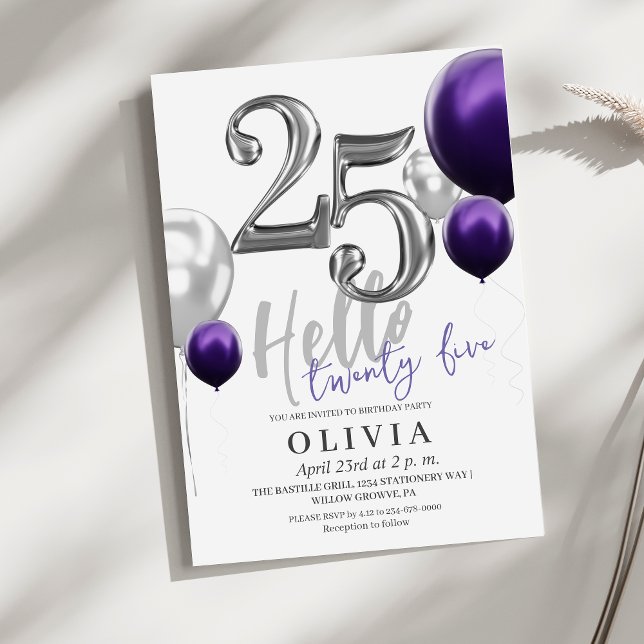 Invitación Globos púrpura de la fiesta de cumpleaños 25 de la (Subido por el creador)