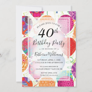 Invitación Globos Púrpura Moderno 40 Fiesta de cumpleaños