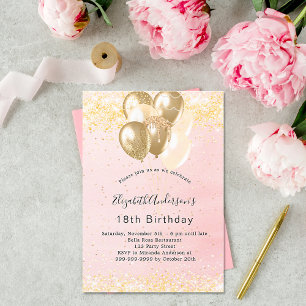 Invitación Globos purpurinas de oro de lujo