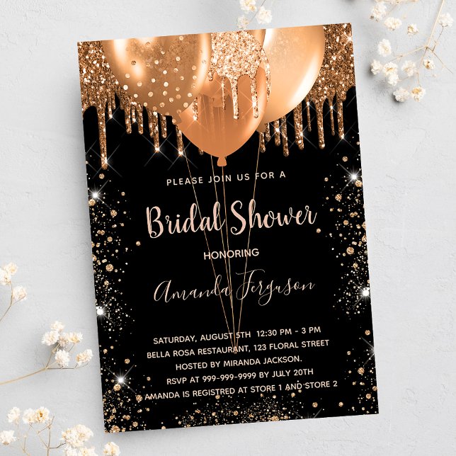 Invitación Globos purpurinas de oro negro con ducha de novia (Subido por el creador)