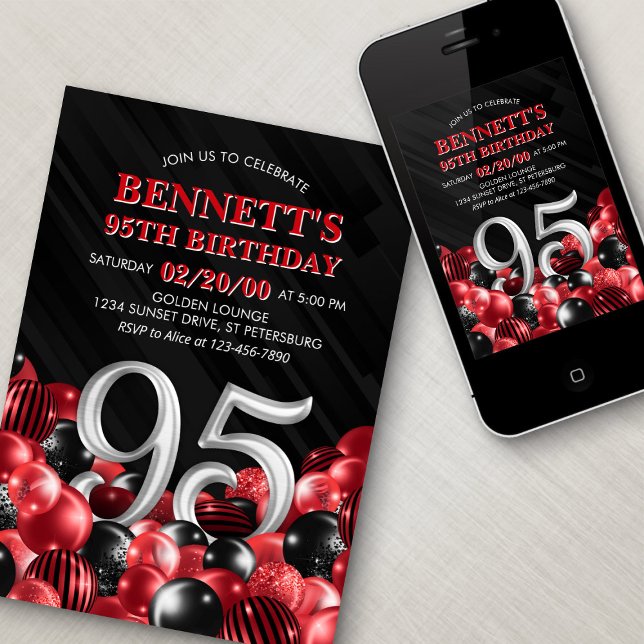 Invitación Globos Red 95th Birthday (Subido por el creador)