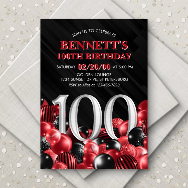 Invitación Globos Rojo 100 cumpleaños (Subido por el creador)