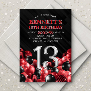 Invitación Globos Rojo 13 cumpleaños