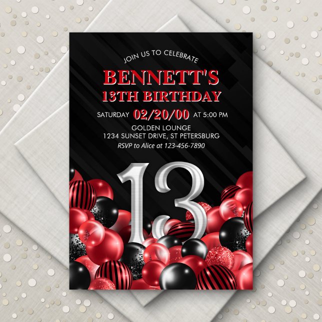 Invitación Globos Rojo 13 cumpleaños (Subido por el creador)