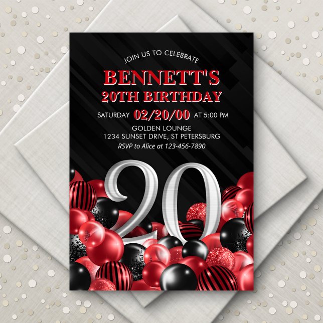Invitación Globos Rojo 20 cumpleaños (Subido por el creador)