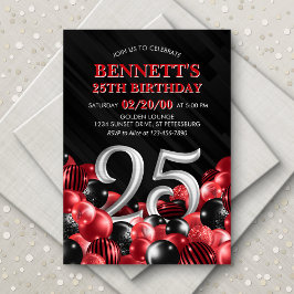 Invitación Globos Rojo 25 cumpleaños