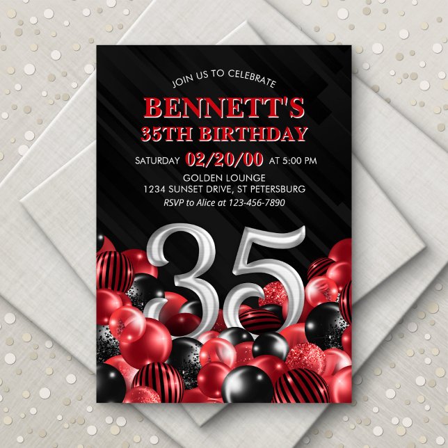 Invitación Globos Rojo 35º cumpleaños (Subido por el creador)