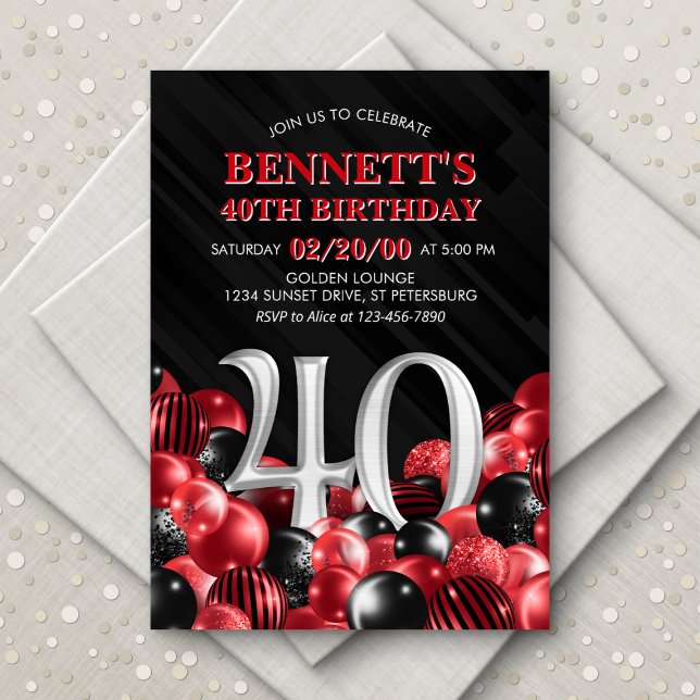 Invitación Globos Rojo 40 cumpleaños (Subido por el creador)
