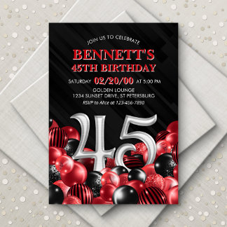 Invitación Globos Rojo 45º cumpleaños