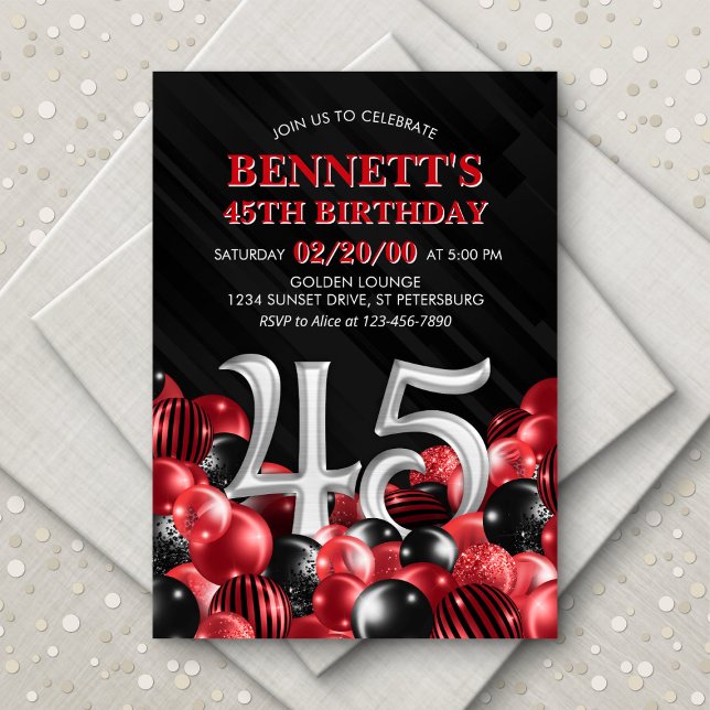 Invitación Globos Rojo 45º cumpleaños (Subido por el creador)