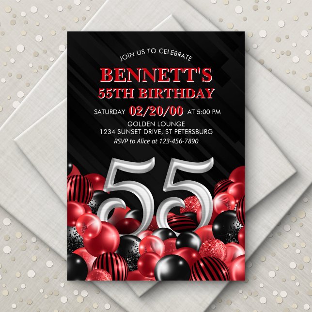 Invitación Globos Rojo 55º cumpleaños (Subido por el creador)