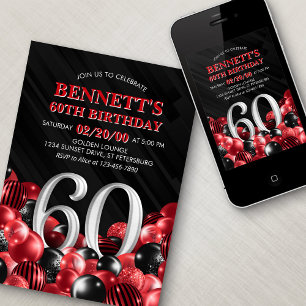 Invitación Globos Rojo 60 cumpleaños