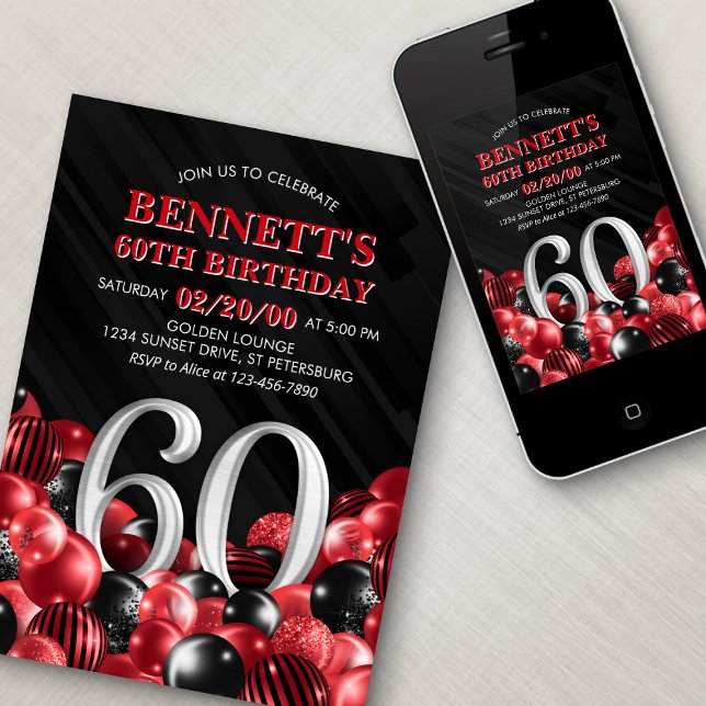 Invitación Globos Rojo 60 cumpleaños (Subido por el creador)