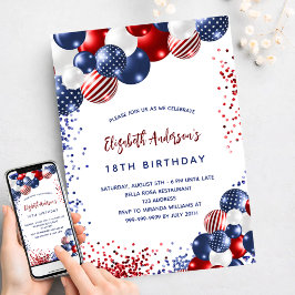 Invitación Globos rojos azules y blancos de cumpleaños patrió