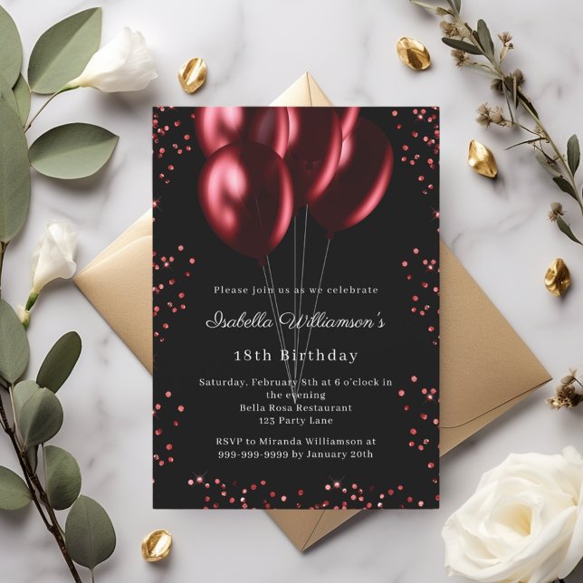 Invitación Globos rojos negros cumpleaños  (Subido por el creador)