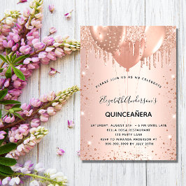 Invitación Globos rosa de purpurina de oro de Quinceanera de 