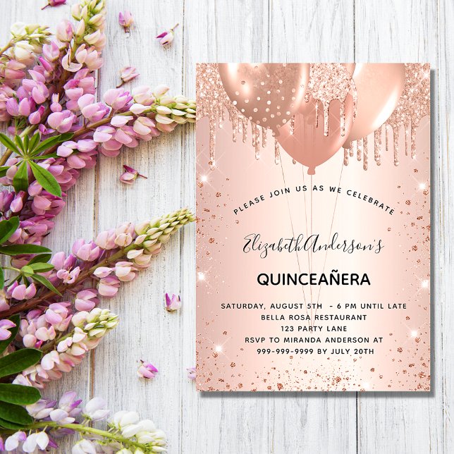 Invitación Globos rosa de purpurina de oro de Quinceanera de  (Subido por el creador)