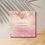 Invitación Globos rosa dorado rosado purpurina de cumpleaños<br><div class="desc">Para un elegante cumpleaños número 21 (o cualquier edad). Fondo de degradado dorado y rosa subió. Decorada con oro rosa, goteos en purpurina de imitación rosada, pinturas y globos. Personalice y agregue un nombre, edad 21 y detalles del fiesta. El nombre se escribe con un guión de estilo con letras...</div>