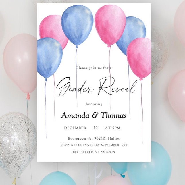 Invitación Globos rosa o azul Revelación de género (Subido por el creador)