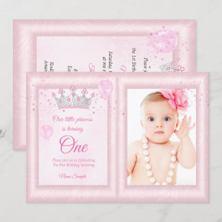 Invitación Globos Rosa para Fotos de Cumpleaños de Niñas de 1