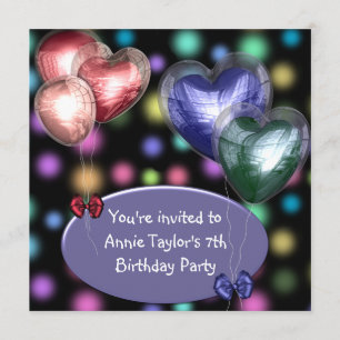 Invitación Globos Rosa Purpura Chicas Cumpleaños 7