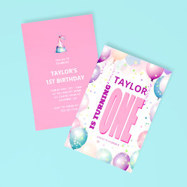 Invitación Globos rosados 1er cumpleaños