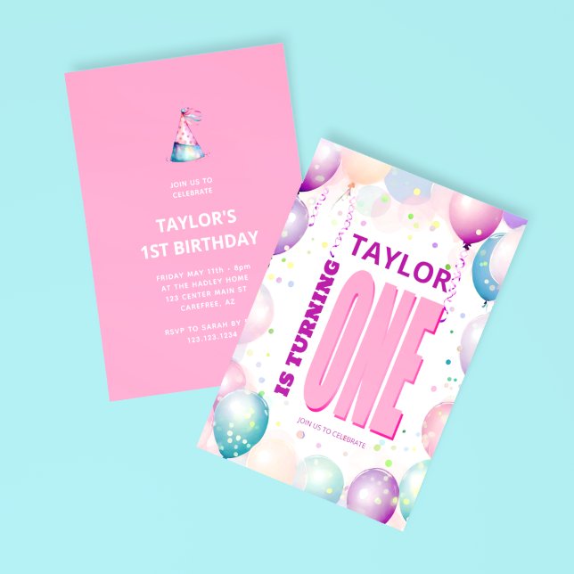 Invitación Globos rosados 1er cumpleaños (Subido por el creador)