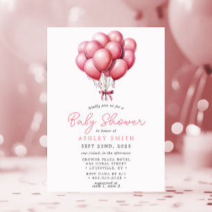 Invitación Globos rosados a la acuarela Shower de bebé niña
