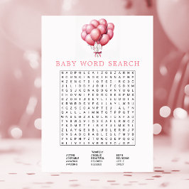 Invitación Globos rosados acuarela Baby Shower Word Search