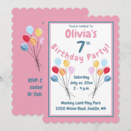 Invitación Globos rosados de fiesta de cumpleaños de chicas