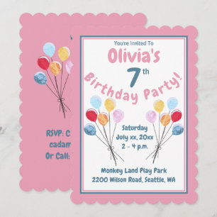 Invitación Globos rosados de fiesta de cumpleaños de chicas